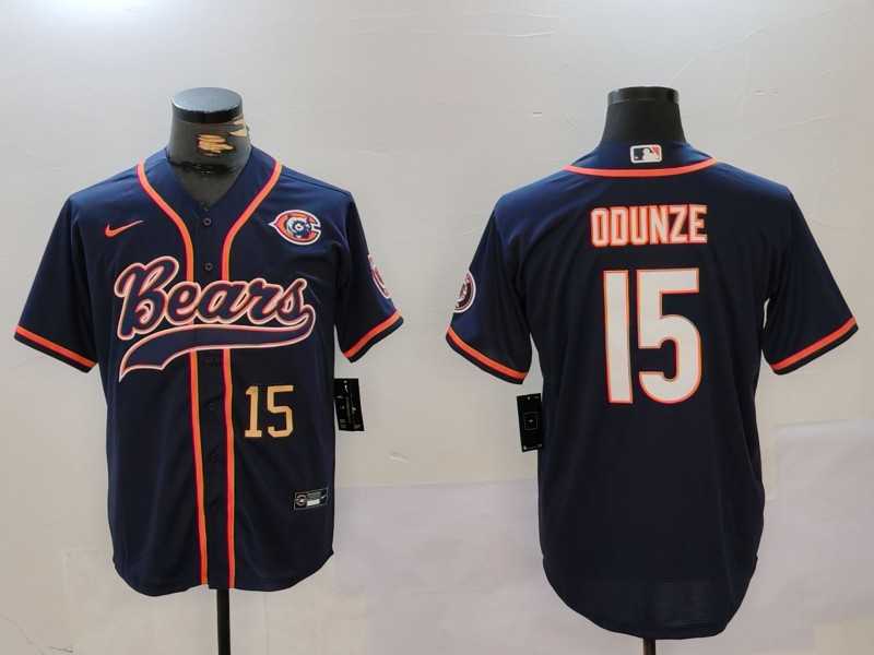 Mens Chicago Bears #15 Rome Odunze Navy Throwback With Patch Cool Base Stitched Baseball Jerseys